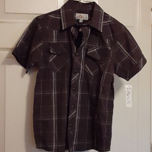 Boys gray shirt, silver stripes w/snap buttons